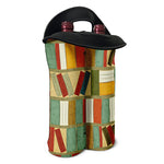 Watercolor Bookshelf Pattern Print Double Neoprene Wine Tote