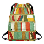 Watercolor Bookshelf Pattern Print Drawstring Backpack