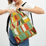 Watercolor Bookshelf Pattern Print Drawstring Backpack