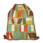 Watercolor Bookshelf Pattern Print Drawstring Bag
