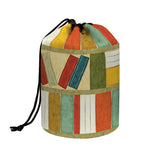 Watercolor Bookshelf Pattern Print Drawstring Makeup Bag