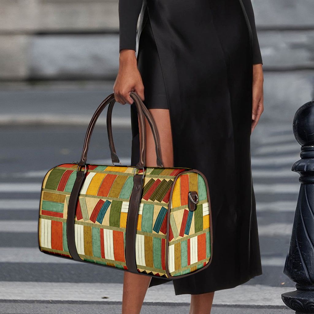 Watercolor Bookshelf Pattern Print Duffle Bag