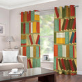 Watercolor Bookshelf Pattern Print Extra Wide Grommet Curtains