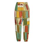 Watercolor Bookshelf Pattern Print Fleece Lined Knit Pants