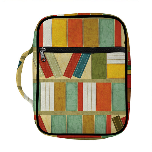 Watercolor Bookshelf Pattern Print Front Pocket Bible Bag