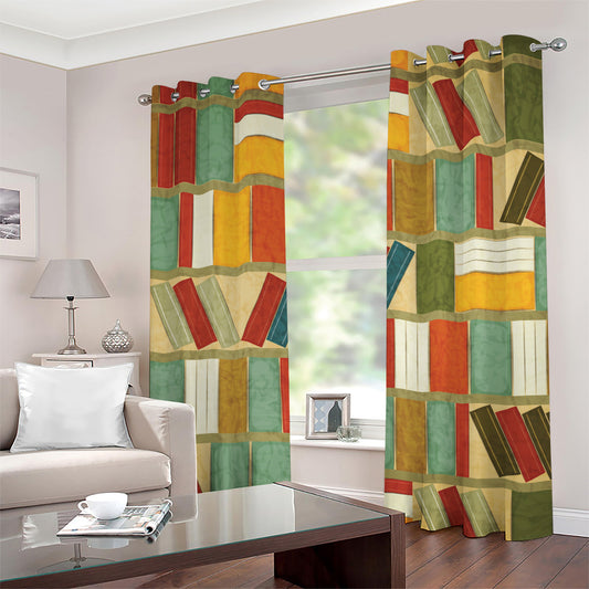 Watercolor Bookshelf Pattern Print Grommet Curtains