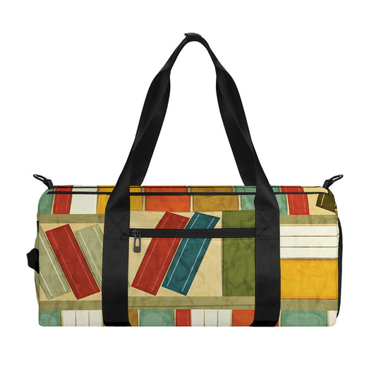 Watercolor Bookshelf Pattern Print Gym Bag
