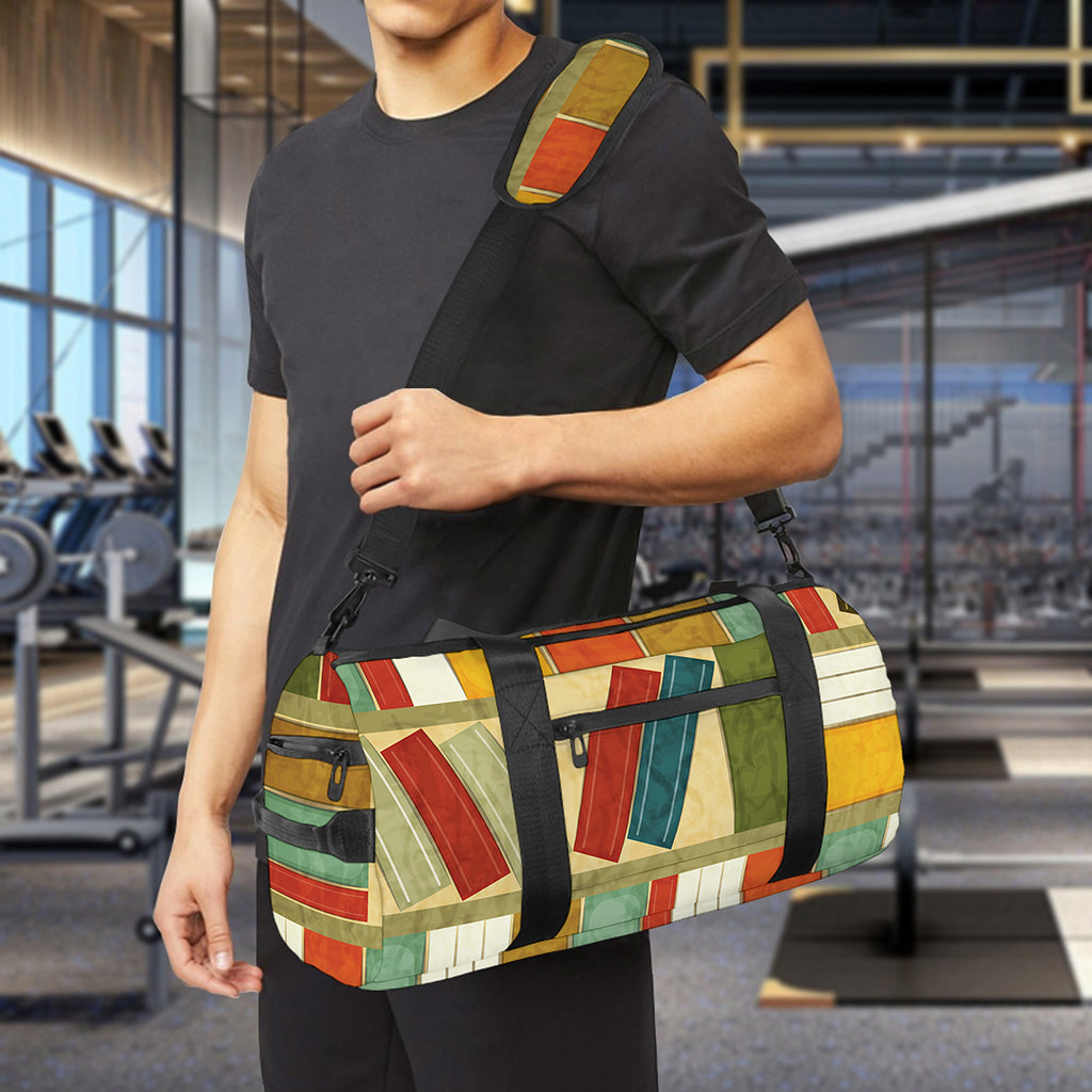Watercolor Bookshelf Pattern Print Gym Bag