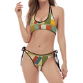 Watercolor Bookshelf Pattern Print Halter Scoop Tie Side Bikini