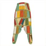 Watercolor Bookshelf Pattern Print Hammer Pants