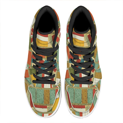 Watercolor Bookshelf Pattern Print High Top Leather Sneakers
