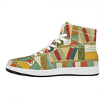 Watercolor Bookshelf Pattern Print High Top Leather Sneakers