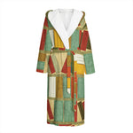 Watercolor Bookshelf Pattern Print Hooded Bathrobe
