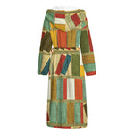 Watercolor Bookshelf Pattern Print Hooded Bathrobe