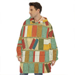 Watercolor Bookshelf Pattern Print Hoodie Blanket