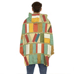 Watercolor Bookshelf Pattern Print Hoodie Blanket