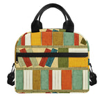 Watercolor Bookshelf Pattern Print Insulated Lunch Bag