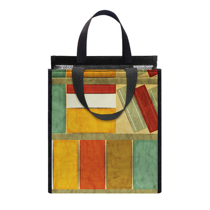 Watercolor Bookshelf Pattern Print Insulated Lunch Tote