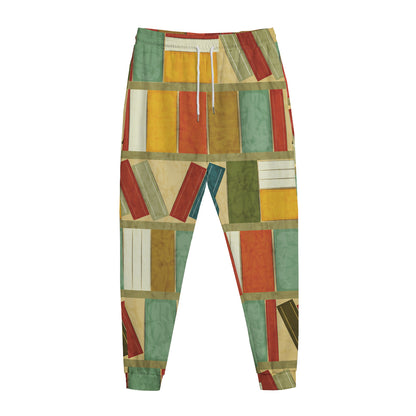 Watercolor Bookshelf Pattern Print Jogger Pants