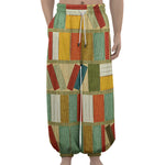 Watercolor Bookshelf Pattern Print Lantern Pants