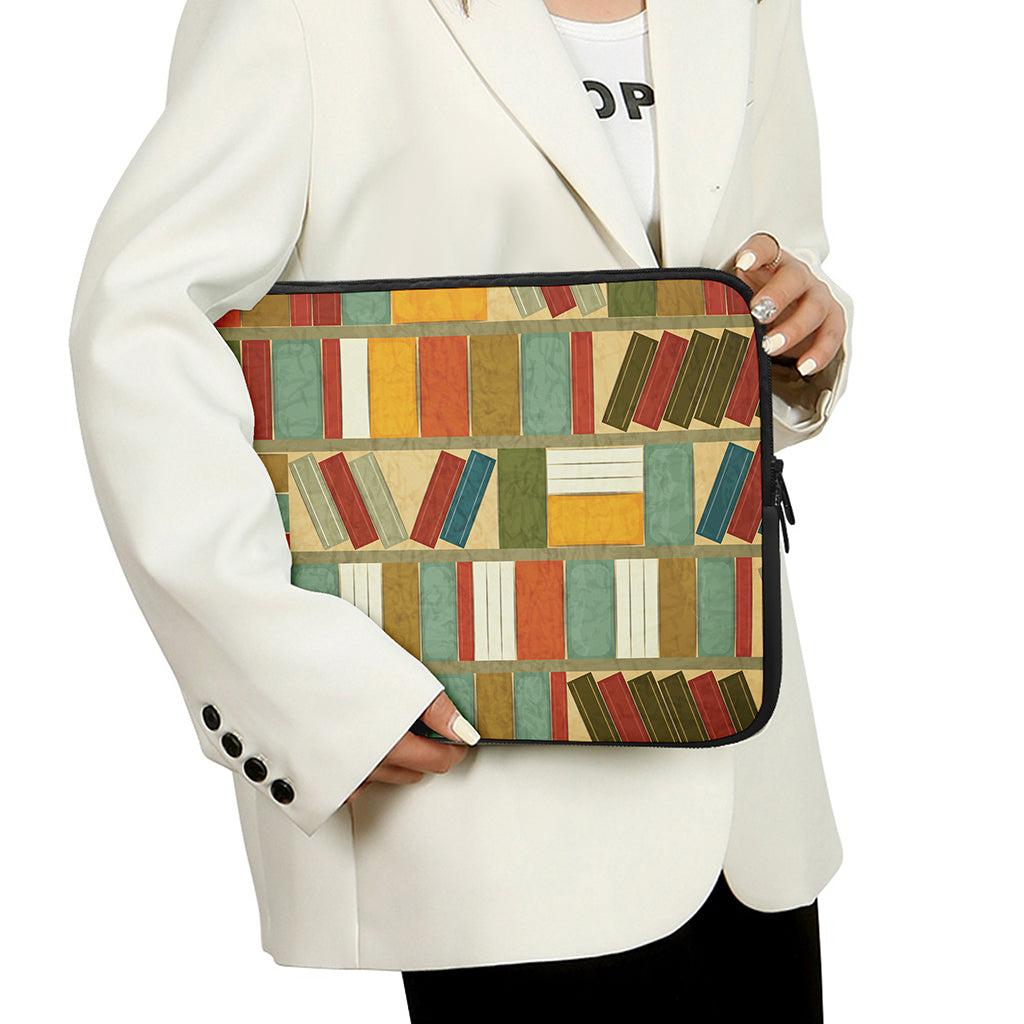 Watercolor Bookshelf Pattern Print Laptop Sleeve