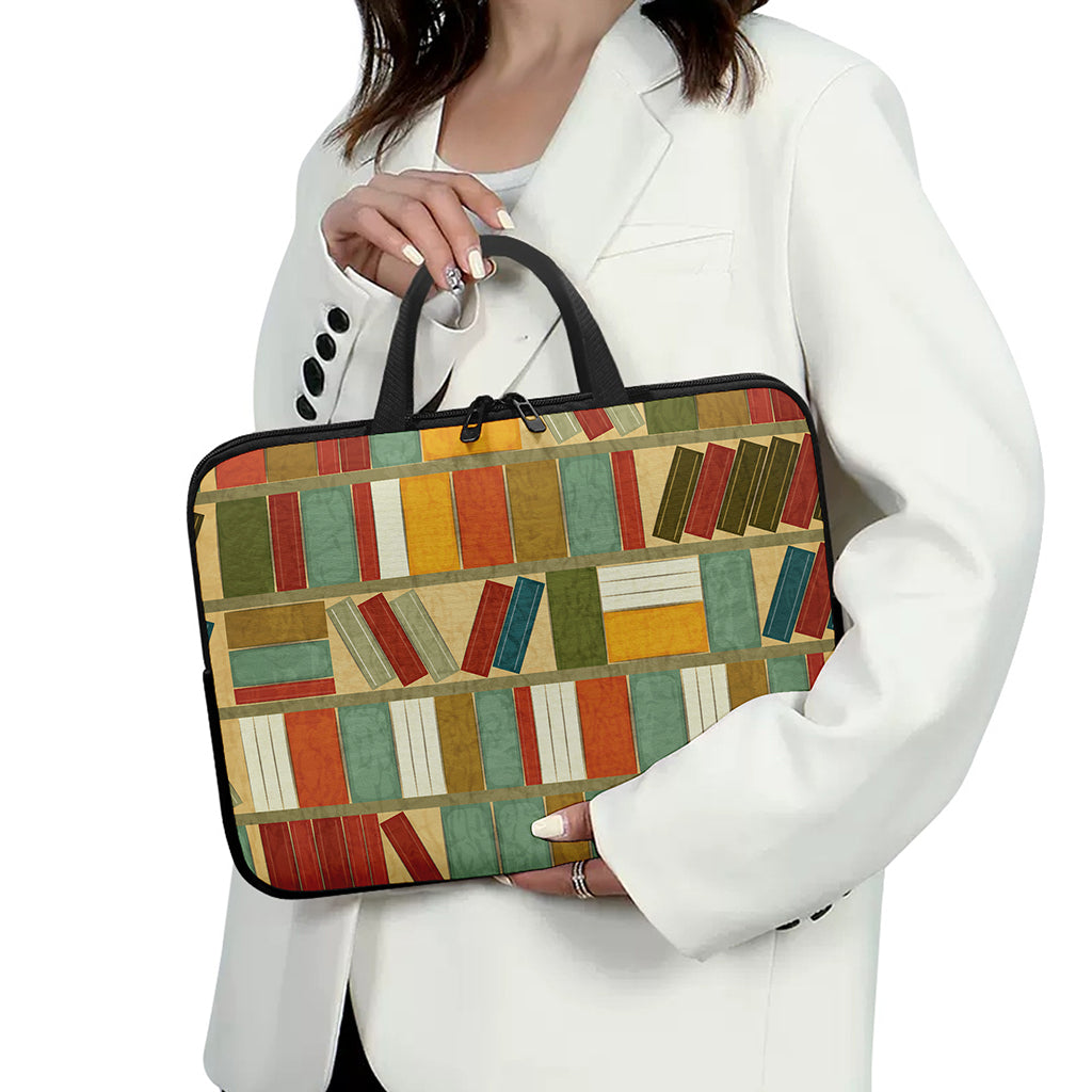 Watercolor Bookshelf Pattern Print Laptop Sleeve With Handle