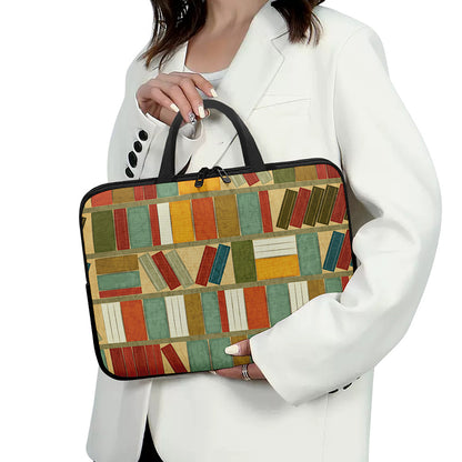 Watercolor Bookshelf Pattern Print Laptop Sleeve With Handle