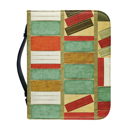 Watercolor Bookshelf Pattern Print Leather Bible Cover