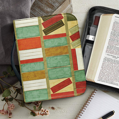 Watercolor Bookshelf Pattern Print Leather Bible Cover