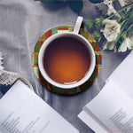 Watercolor Bookshelf Pattern Print Leather Coaster Set