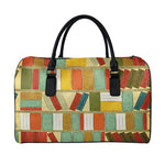 Watercolor Bookshelf Pattern Print Leather Duffle Bag