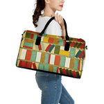 Watercolor Bookshelf Pattern Print Leather Duffle Bag