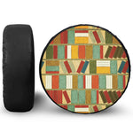Watercolor Bookshelf Pattern Print Leather Spare Tire Cover