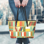 Watercolor Bookshelf Pattern Print Leather Tote Bag