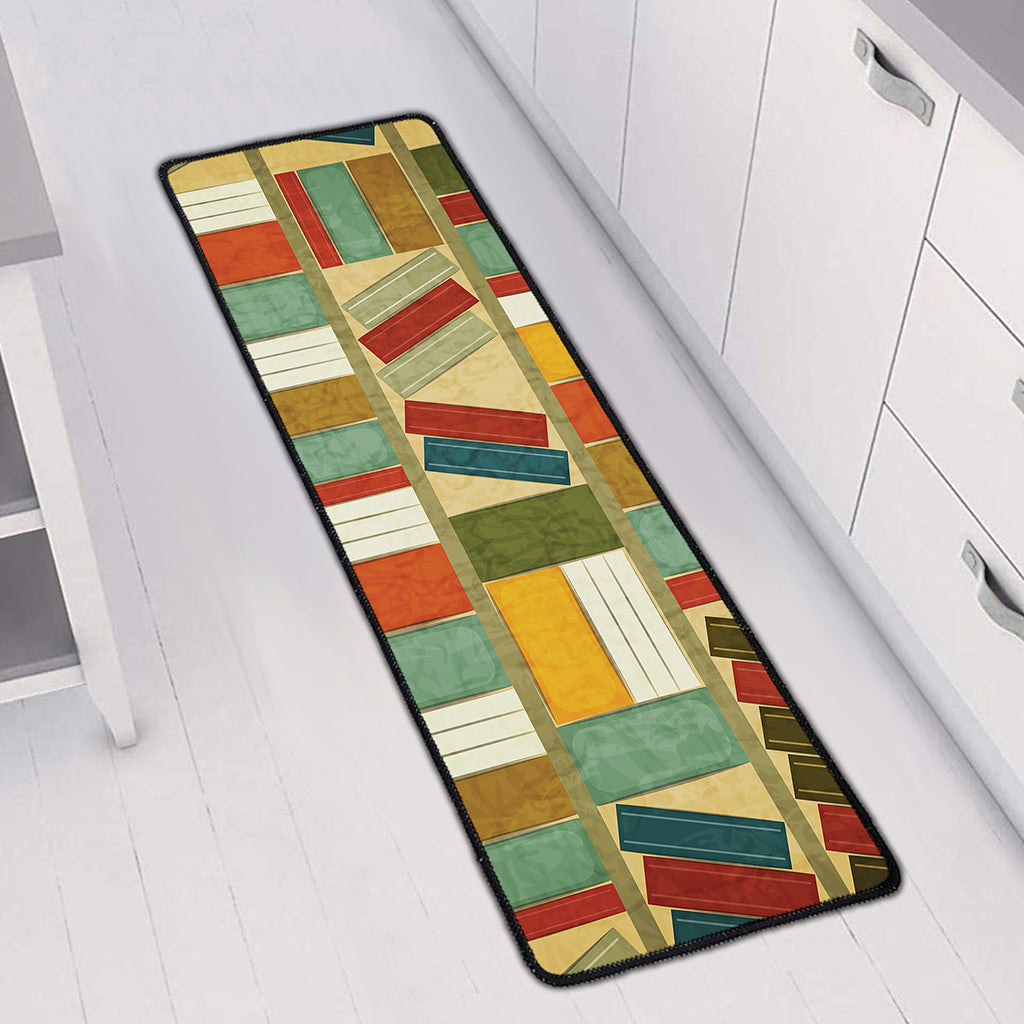 Watercolor Bookshelf Pattern Print Long Kitchen Mat