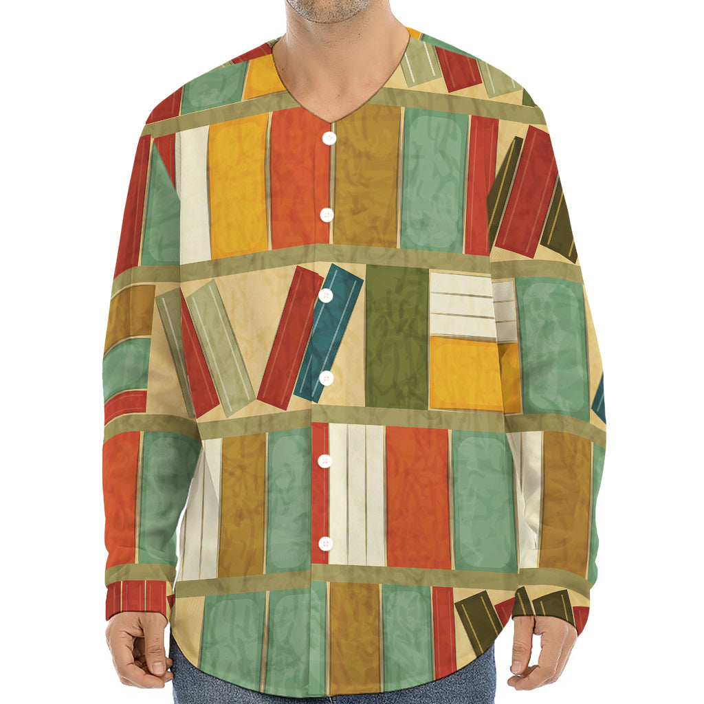 Watercolor Bookshelf Pattern Print Long Sleeve Baseball Jersey