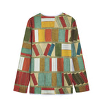 Watercolor Bookshelf Pattern Print Long Sleeve Short Coat