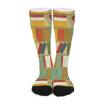 Watercolor Bookshelf Pattern Print Long Socks