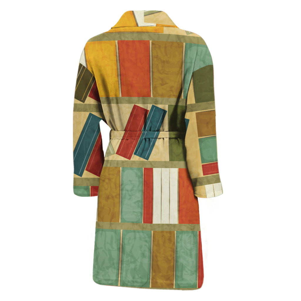 Watercolor Bookshelf Pattern Print Men's Bathrobe