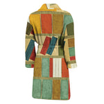 Watercolor Bookshelf Pattern Print Men's Bathrobe