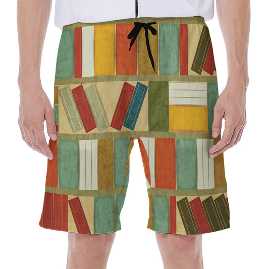 Watercolor Bookshelf Pattern Print Men's Beach Shorts