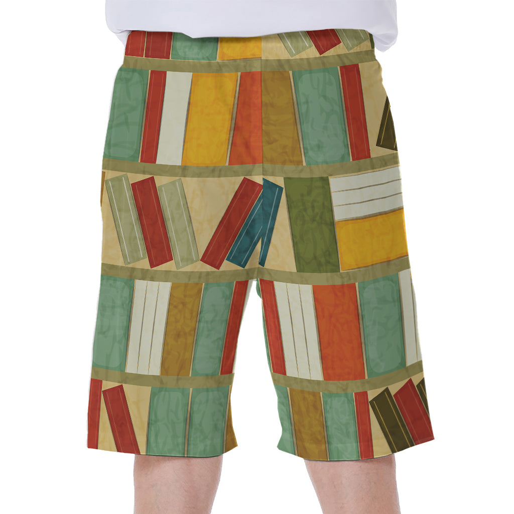 Watercolor Bookshelf Pattern Print Men's Beach Shorts