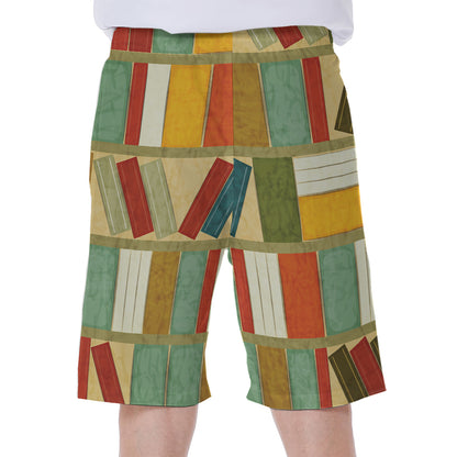 Watercolor Bookshelf Pattern Print Men's Beach Shorts