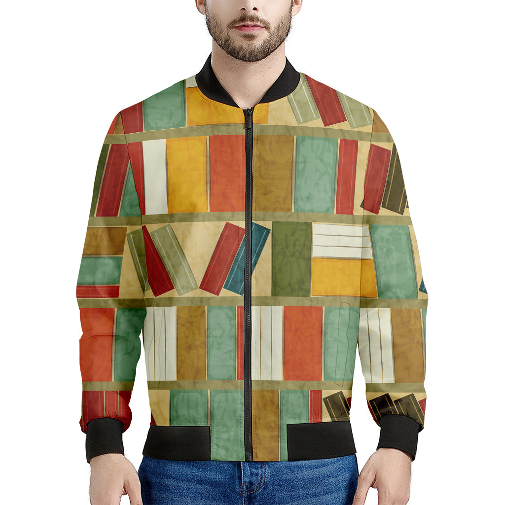 Watercolor Bookshelf Pattern Print Men's Bomber Jacket