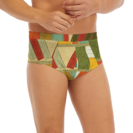 Watercolor Bookshelf Pattern Print Men's Briefs