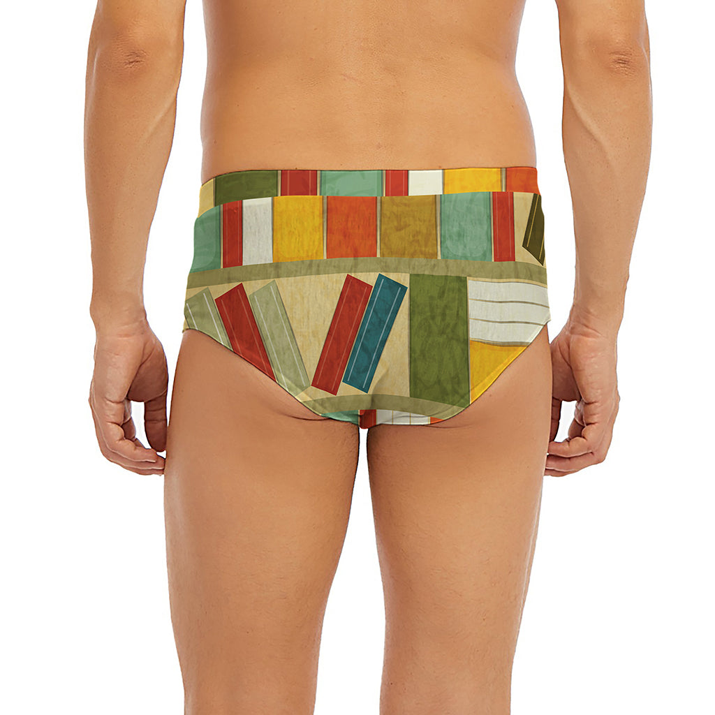 Watercolor Bookshelf Pattern Print Men's Briefs