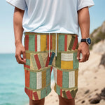 Watercolor Bookshelf Pattern Print Men's Cargo Shorts