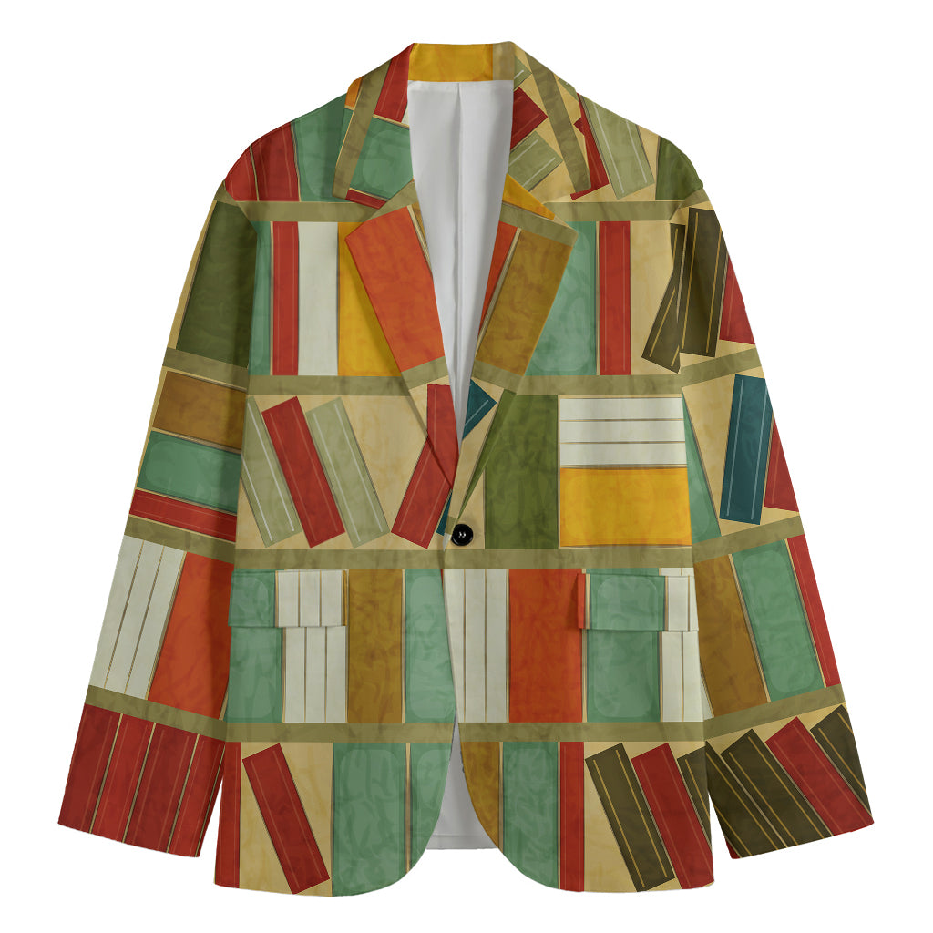 Watercolor Bookshelf Pattern Print Men's Cotton Blazer