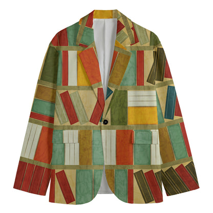 Watercolor Bookshelf Pattern Print Men's Cotton Blazer
