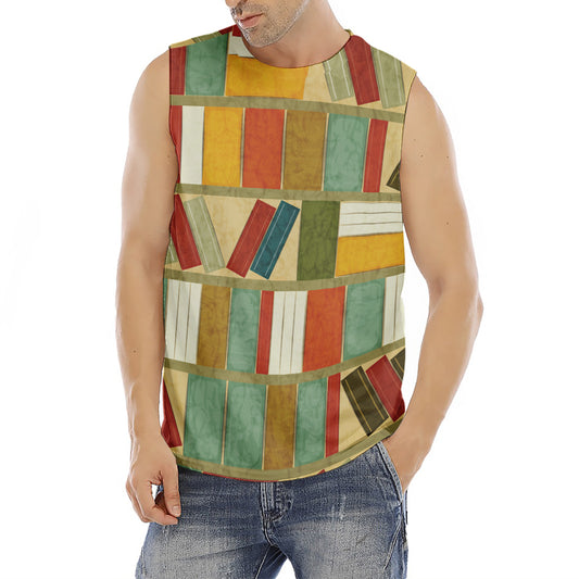 Watercolor Bookshelf Pattern Print Men's Fitness Tank Top